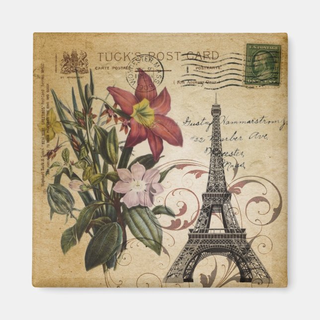 moderne Vintage Drehbücher lila Paris Eiffel Tower Magnet (Vorne)