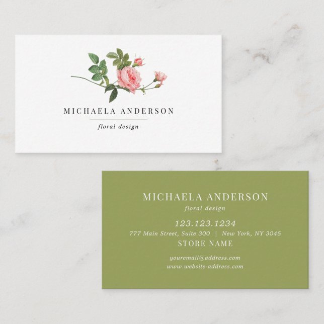 Moderne Vintage, einfache Rosa Blütenrosa Visitenkarte (Vorne/Hinten)