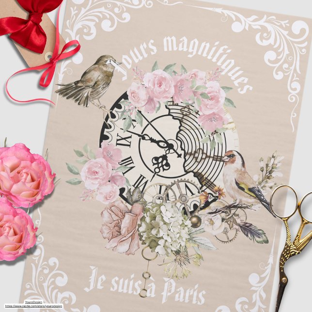 Moderne Vintage Ephemeride Filigree Floral Neutral Seidenpapier (Von Creator hochgeladen)