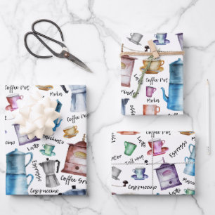 Moderne Vintage Espressotöpfe in Wasserfarbe Geschenkpapier Set