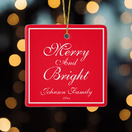 Moderne Vintage Familie Name Niedlich Red Holiday Keramikornament