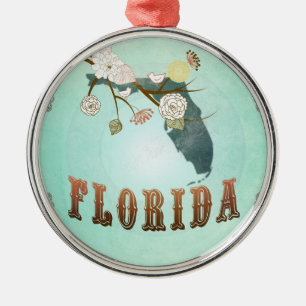 Moderne Vintage Florida-Staats-Karte - Türkis-Bla Silbernes Ornament