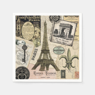 Moderne Vintage Franzosereisecollage Serviette