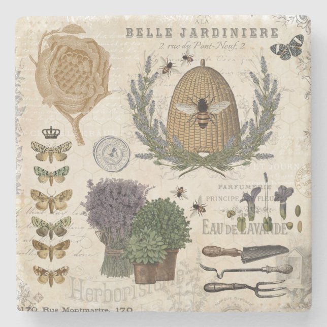 Moderne Vintage französische Bauernblüte Steinuntersetzer (Vorderseite)