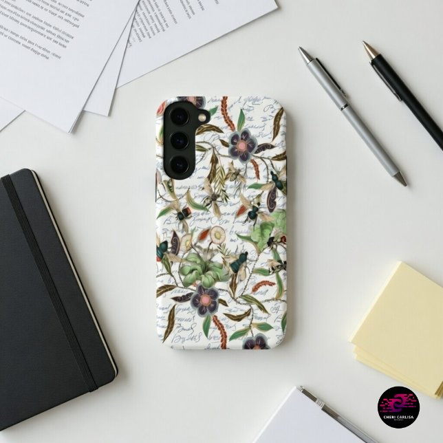 Moderne Vintage französische Bienen & Blume Samsung Galaxy Hülle (French Script Botanical Bee Samsung case for soft vintage flex.)