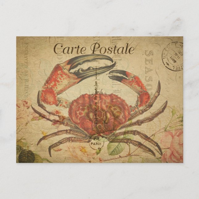 Moderne Vintage französische Collage Art Crab Postkarte (Vorderseite)