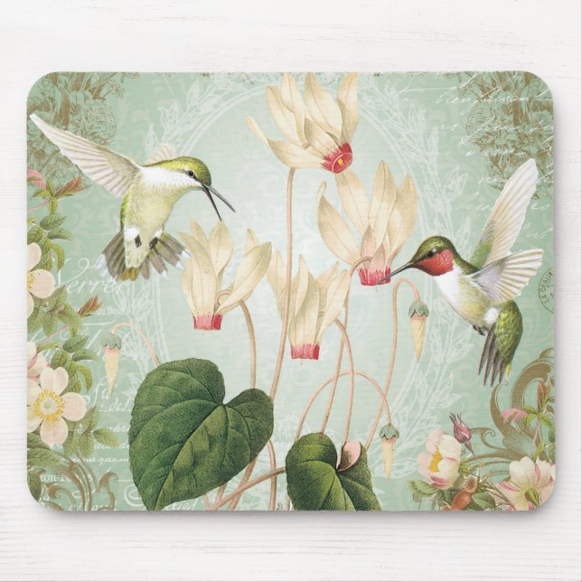 Moderne Vintage französische Kolibris Mousepad (Vorne)