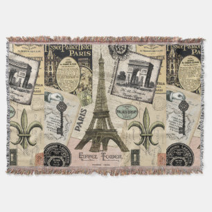 Moderne Vintage-Französische Reisecollage Decke