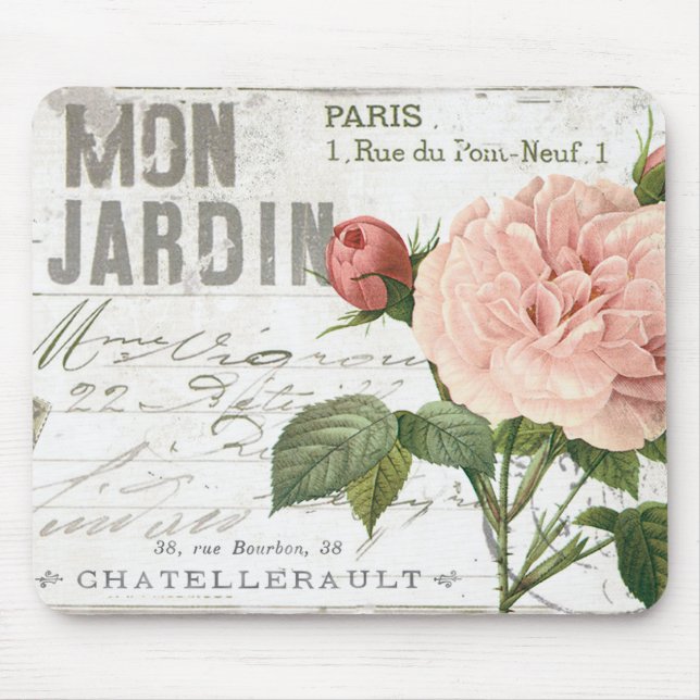 moderne Vintage französische Rose Postkarte Mousepad (Vorne)