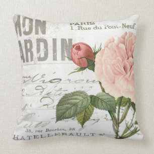 moderne vintage-französische Rosen-Postkarte Kissen