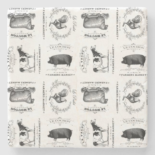 moderne Vintage französische Vieh Steinuntersetzer (Vorderseite)