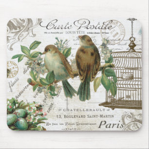 Moderne Vintage französische Vögel und Birdcage Mousepad