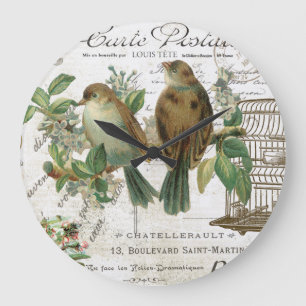 Moderne Vintage-französische Vögel und Vogelkäfig Große Wanduhr