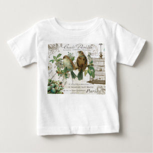 Moderne Vintage französische Vögel und Vogelkäfige Baby T-shirt