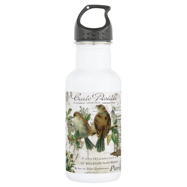 Moderne Vintage französische Vögel und Vogelkäfige Trinkflasche (Vorderseite)