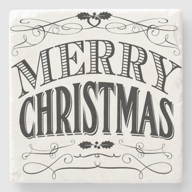 moderne Vintage frohe Weihnachten Steinuntersetzer (Vorderseite)