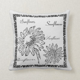 Moderne Vintage Gartensonnenblume-Weißleinwand Kissen