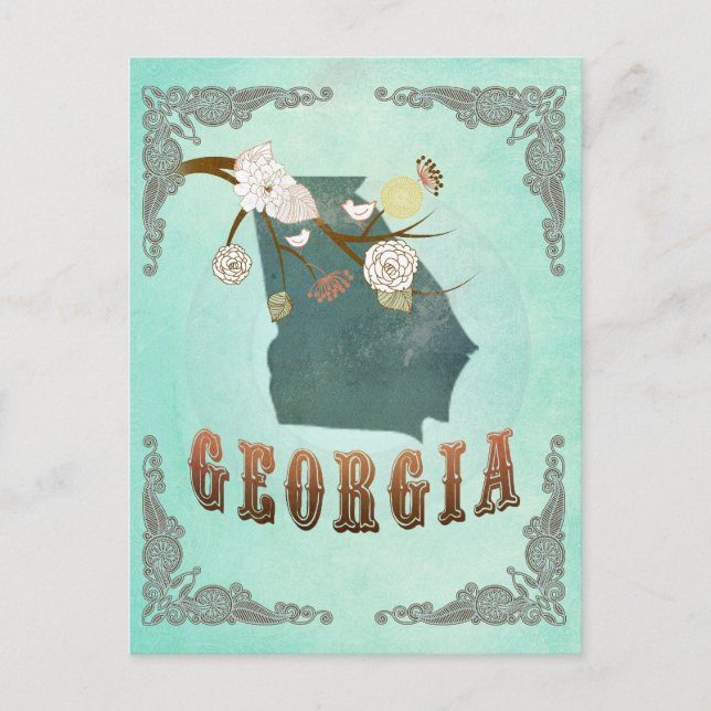 Moderne Vintage Georgien Staat Map - Türkisblau Postkarte (Vorderseite)