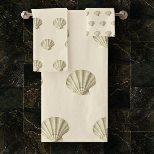 Moderne Vintage Goldbraun-Muscheln auf Beige-Creme Badhandtuch Set