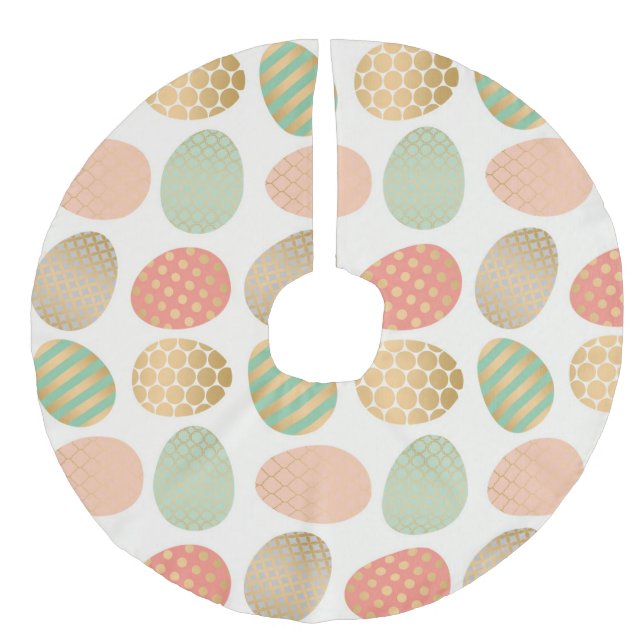 moderne Vintage grafische Pastellostereier Leinenimitat Weihnachtsbaumdecke (Vorderseite)