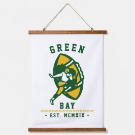 Moderne Vintage Green Bay Football Est. Wandteppich Mit Holzrahmen
