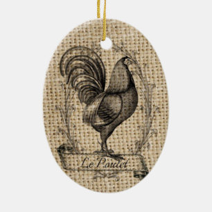 Moderne Vintage Hähnchenbauernhähnchen - französis Keramik Ornament