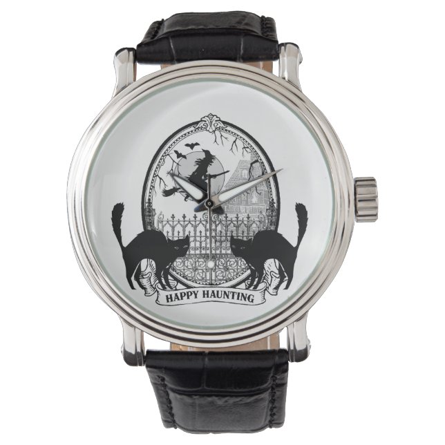 moderne Vintage Halloween-Hexe Armbanduhr (Vorderseite)