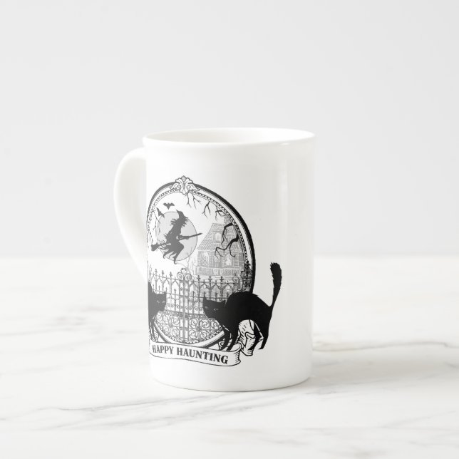 moderne Vintage Halloween-Hexe Prozellantasse (Vorderseite Links)