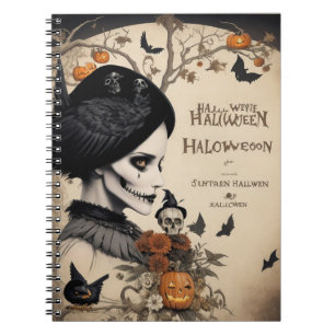 moderne vintage Halloween-Krähe und Totenkopfnoteb Notizblock