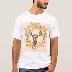 Moderne Vintage Hirsche Rustikale Rosa Blume T-Shirt