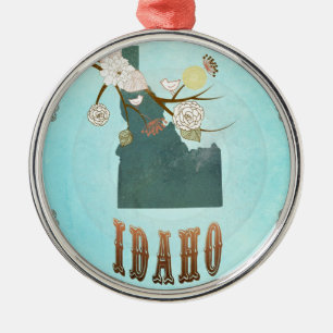 Moderne Vintage-Idaho-Staatskarte – Aquablau Ornament Aus Metall