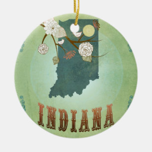 Moderne Vintage Indiana-Staats-Karte - weises Grü Keramik Ornament