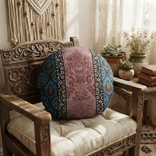 Moderne Vintage-inspirierte Blumengestaltung Rundes Kissen