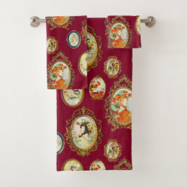 Moderne Vintage Jugendstil-Girls Blume Rahmen Badhandtuch Set