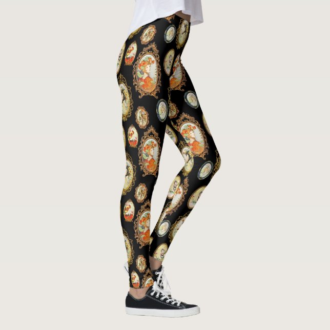 Moderne Vintage Jugendstil-Girls Blume Rahmen Leggings (Rechts)