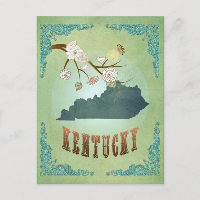 Moderne Vintage Kentucky Staat Map - Sage Green Postkarte (Vorderseite)
