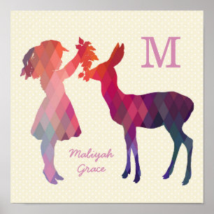 Moderne Vintage Mädchen- und Hirsch-Kinderzimmer-W Poster