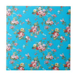 Moderne Vintage-Mädchenhaft Rosa Rote Rosen Floral Fliese