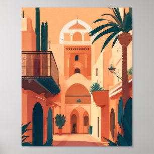 Moderne Vintage Marrakech Marokko Flachvektorkunst Poster