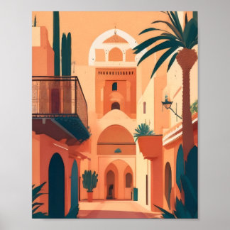 Moderne Vintage Marrakech Marokko Flachvektorkunst Poster