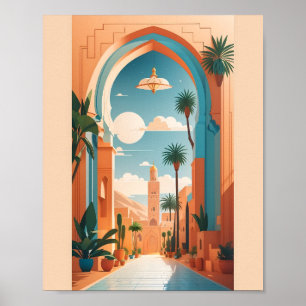 Moderne Vintage Marrakech Marokko Flachvektorkunst Poster