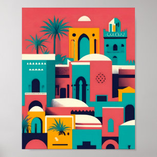 Moderne Vintage Marrakech Marokko Flachvektorkunst Poster