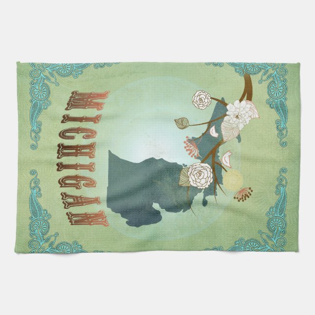 Moderne Vintage Michigan-Staats-Karte - weises Küchentuch (Horizontal)