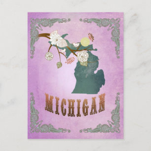 Moderne Vintage-Michigan-Staatskarte - Traubenlila Postkarte