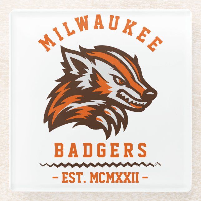 Moderne Vintage Milwaukee Badgers Est. Glasuntersetzer (Vorderseite)