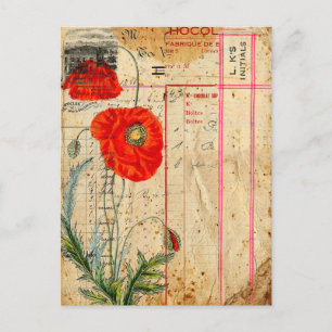 Moderne Vintage Mohnblumen-Blume Collage Art Postc Postkarte
