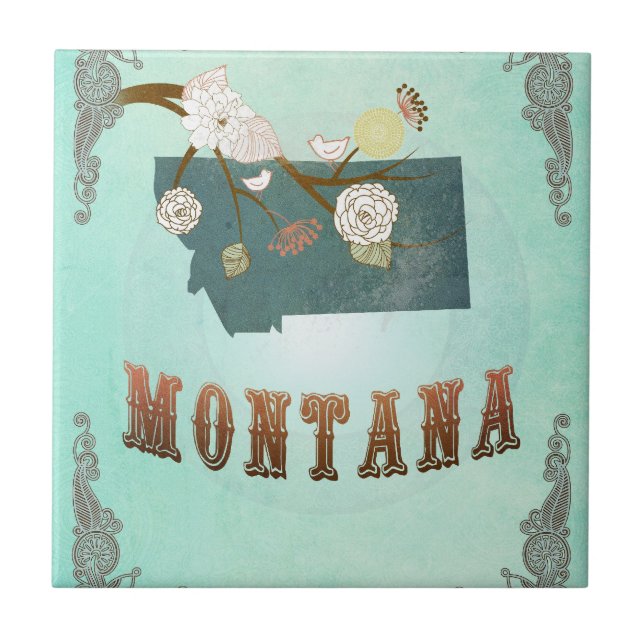 Moderne Vintage Montana-Staats-Karte - Türkis-Blau Fliese (Vorderseite)