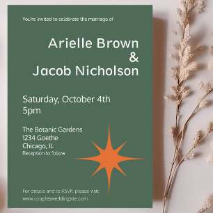 Moderne Vintage Olive Green & Cream Wedding Einladung