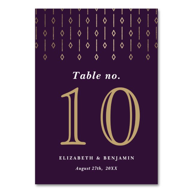 Moderne Vintage Pflaume Lila Imitate Goldene Foil  Tischnummer (Vorderseite)