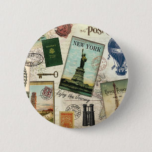 moderne Vintage-Reisecollage Button